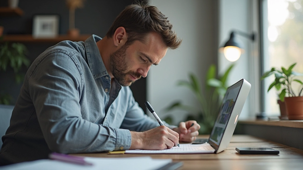 Persoon die zich concentreert op gericht trainingswerk met vergrootglas symbolisering van detail en precisie
