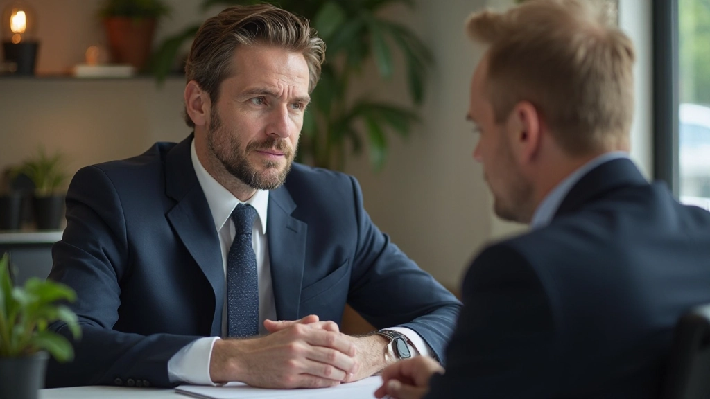 Professionele mentor die carrièreontwikkeling met cliënt bespreekt in hedendaags kantoor